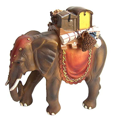 Elefant mit Gepäck aus Polyresin, handbemalte Krippenfigur, 15 cm hoch Cover