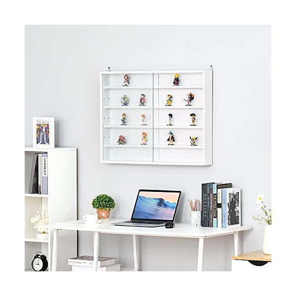 HOMCOM 5-Tier Wall Display Shelf Unit Cabinet w/ 4 Adjustable Shelves Glass Doors Home Office Ornaments 60x80cm White - Image 8
