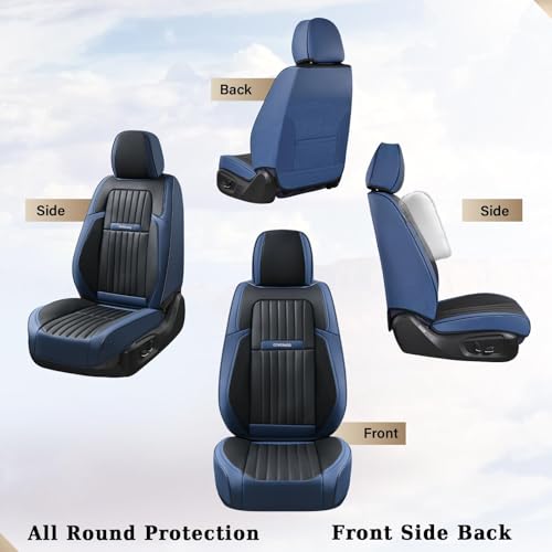Image of Coverado Car Seat Covers Full Set, Nappa Leather Seat Covers for Cars, Car Seat Cushion Car Seat Protector, Front and Back Seat Protectors Cushions Universal Fit for Most Cars Vehicles(Blue&Black)