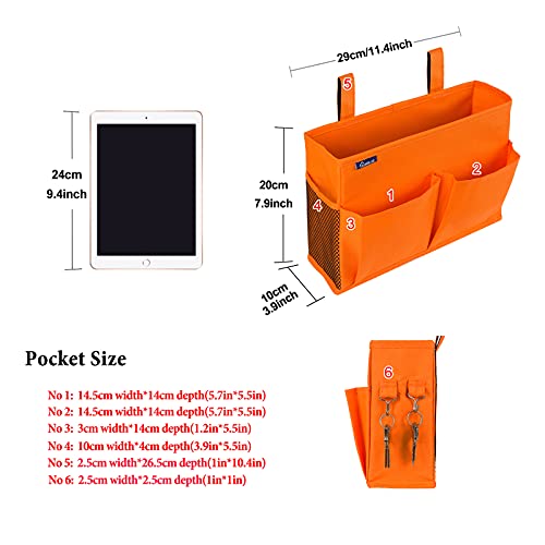 Image of Surblue Bedside Caddy Storage Hanging Organizer for Bunk and Hospital Dorm Rooms Beds Rails Orange