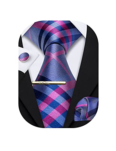 Barry.Wang Lot de 4 cravates pour homme en soie tissée Motif cachemire, Rose, bleu, gris, taille unique Cover