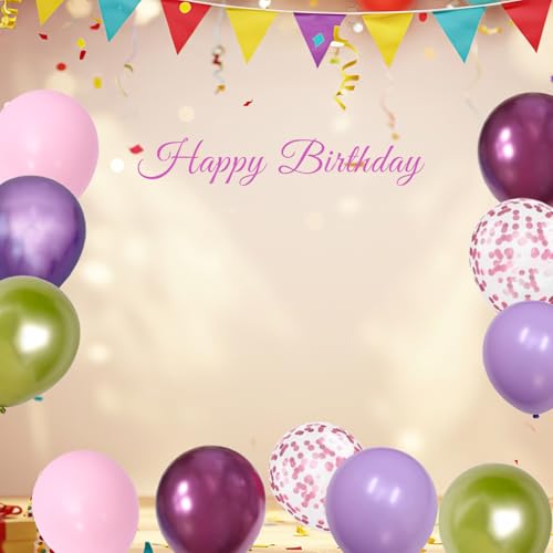 Image of Light Pink Purple Green Balloons Birthday Party Decorations-48Pcs 12inch Assorted Metallic Hot Pink Purple Balloon,Confetti Latex Baloons Kit for Princess Witch Fairy Monster Garden Jungle Theme Party