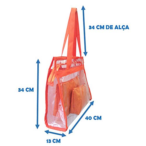 Bolsa feminina praia sacola transparente 2 necessaires brinde laranja