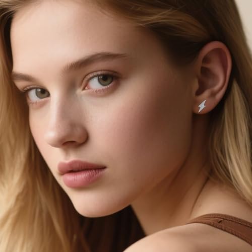 Reffeer Solid 925 Sterling Silver CZ Lightning Earrings Stud for Women Teens Lightning Bolt Stud Earrings Hypoallergenic3