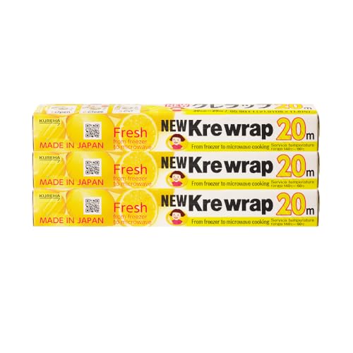 KUREHA Krewrap Plastic Cling Wrap, Pack of 3, 65 sq ft. Per Roll, Clear