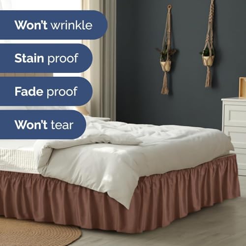 Image of Bed Skirt - Wrap Around Dust Ruffle Bed Frame Cover with Easy Fit Elastic Strap, Double Size 12 Inch Inch Drop, Microfiber Pleated, Machine Washable | Brown, (72inchx72inch)