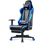 GTRACING Gaming Chair with Footrest, Ergonomic Computer Game Desk Chair, Recline Gaming Chair Seat Height Adjustment, Swivel Rocker with Headrest and Lumbar (Blue)