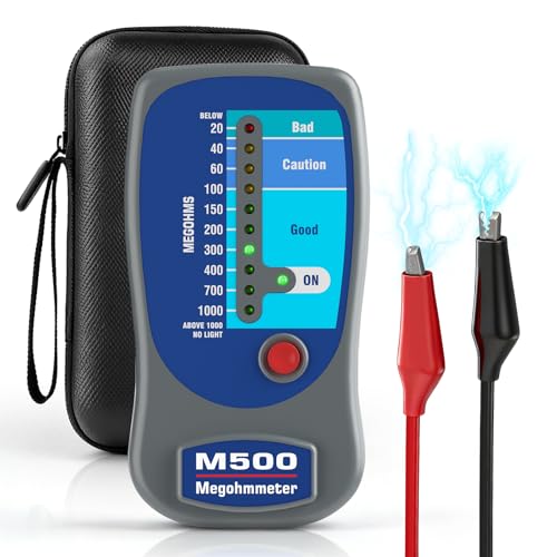 M500 Insulation Tester Megohmmeter - 500V 20-1000MΩ, Battery Powered with Soft Case, for Motors, HVAC & Compressor Testing