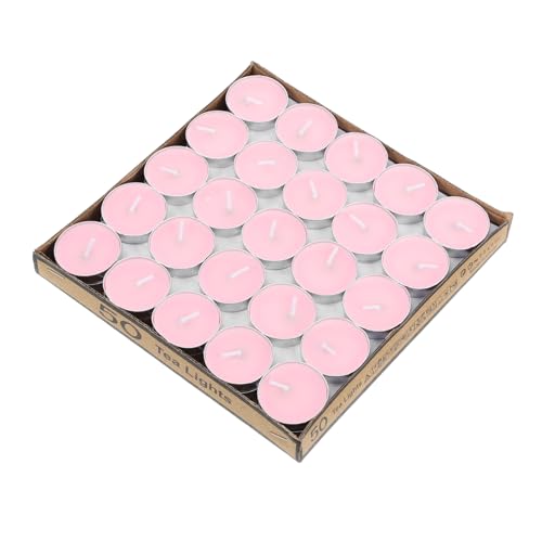 GRIRIW 50Pcs Round Candles Smokeless Tea Lights for Weddings Romantic Dinners Home Decor Events Clean Burning Versatile for Any Occasion for Centerpieces
