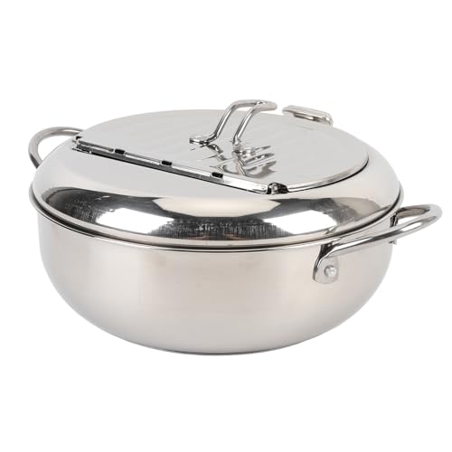 YUEHISY Fryer Pot, Quickly Conduct Heat, Smooth Surface, Frying Pot with Lid, Kitchen French Fries, Stainless Steel, with Basket, Multifunctional (24cm)