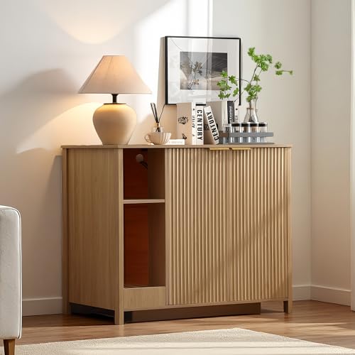 Large Wooden Cat Litter Enclosure Compatible with All Kinds of Regular Litter Boxes Power Socket & Wooden Cat House (Natural)