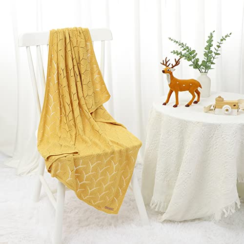 LAWKUL Cellular Blanket Baby 100% Cotton Knitted Soft Knit Crochet Blankets for Newborn Boy Girls Toddler 100x80cm Yellow - Image 4