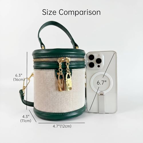 Image of Retro Bucket Bag Color Contrast Cylinder Purse | Senior Sense Style, Single Shoulder Crossbody, Zipper Closure, 4.7x6