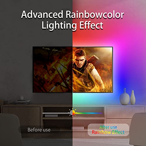 KeShu 16.4ft LED Lights for TV 55-75 Inch, Rainbow Color Changing With Remote Bluetooth APP, Backlight for Bedroom, Music Sync Strip Behind TV