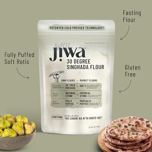 Image of Jiwa 30 Degree Singhada Flour | Patented Cold Pressed Flour | Slow Ground | Waterchestnut Powder | Upwas, Farali, Vrat Atta | Gluten Free | Grain Free | 200 G (Pack of 2)