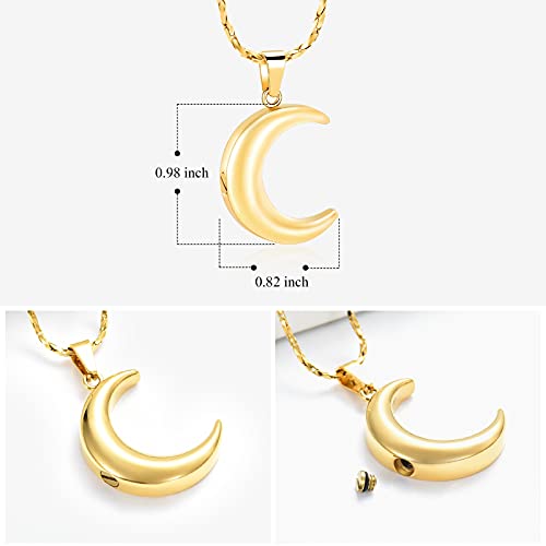 Imrsanl Cremation Jewelry for Ashes Moon Urn Necklace Stainless Steel Memorial Lockets Keepsakes Jewelry for Ashes Pendant - Fill kit (Gold)2