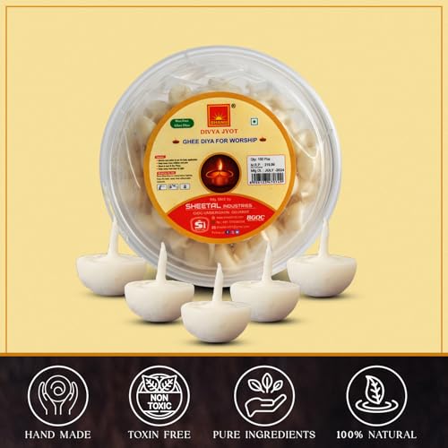Image of BHANU Pure Ghee Diya batti for Pooja, Festivals (100 Pieces) | Readymade Ghee Wicks | Easy to use & Long Lasting | Wax Free Batti for Pooja, Festivals & Religious Rituals