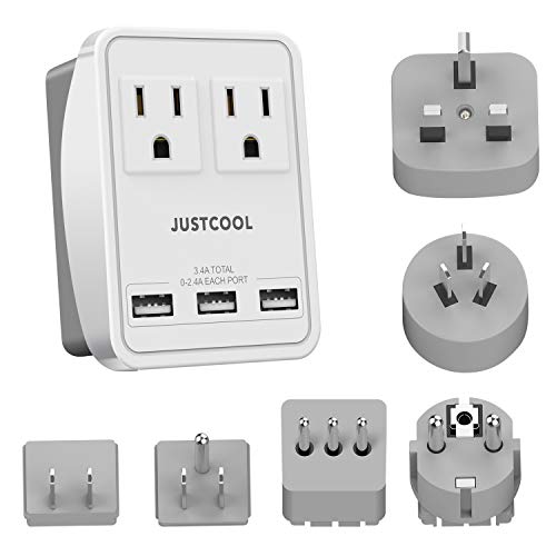 World Travel Adapter Kit, Justcool Universal Power Plug Adapter With 3-USB Ports +