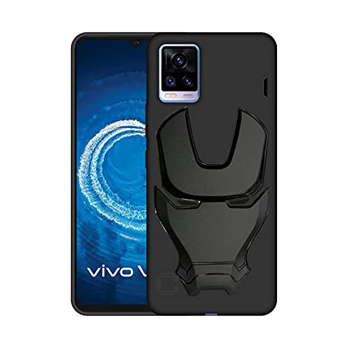 Image of COVERLY Official 3D Smooth Feel Avengers Logo Mask Soft Rugged Grip TPU Silicone Iron Man Engraved Cartoon Movie Engraved Silicone Rubber Matte Strong Back Cover for Vivo Y73 (2020) -HD Black Avenger