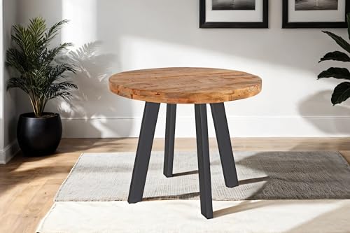 SAM Runder Esszimmertisch 100 cm Adelina, Mangoholz massiv & naturfarben, Esstisch im Used-Look, 4-Fuß-Gestell aus Metall schwarz, aufgedoppelte Tischplatte 50 mm (25+25mm)