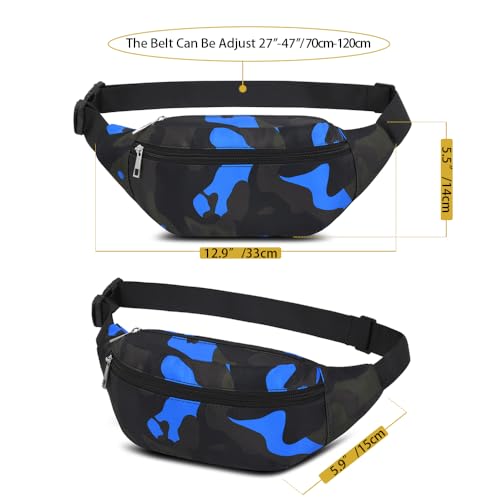 Waterproof Bumbags Waist Fanny Pack for Men Women Ladies Fashion Bum Bag with Adjustable Belt for Sport Running Hiking Jogging Girls Women Men (Camo Blue) - Image 4