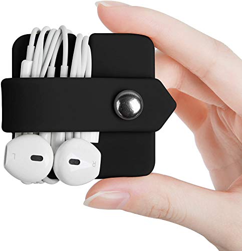 Amial Europe -- Organizador Envuelva Auriculares con Cables Compatible con EarPods [Silicona Extra Calidad] [Evite Enredos de Hilos] (Negro) Cover