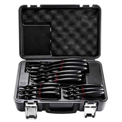 8MILELAKE 12pcs Snap Ring Plier Set, Internal & External Circlip Pliers Kit, Straight/Bent Jaw Tips for C-Clip Ring Remover