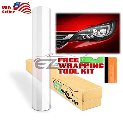Ezauto Wrap Free Tool Kit 12"X60" (1Ft X 5Ft) Glossy Clear Transparent Headlight Taillight Fog Light Side Marker Vinyl Tint Film Self Adhesive #TOP1