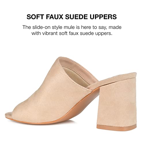 Journee Collection Womens Adelaide Sandal With Vegan Suede Uppers And Block Heel, Nude, 9 #TOP2