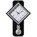 Traditional Black Square Wood- Looking Pendulum Plastic Wall Clock for Living Room, Kitchen, or Dining Room