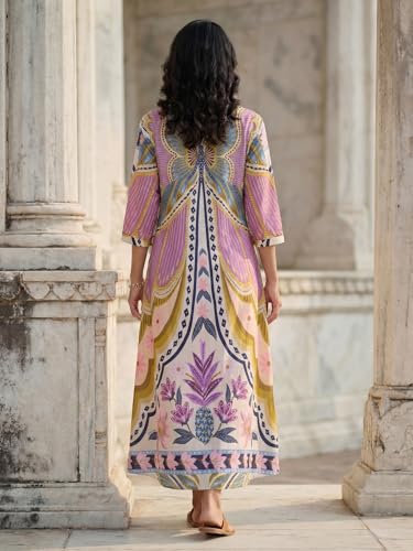 Image of HELLCAT Floral Brown Women Dress|New Trending Dress for Women|Western 3 /4 Sleeve A-line