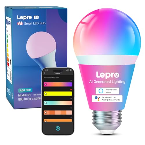 Image of Lepro B1 AI Smart Bulb, Custom AI Lighting Designer, WiFi Bulb E27 LED RGB+CCT 2700K-6500K, Compatible with Alexa /Google Assistant, Sync with Music, 1pcs