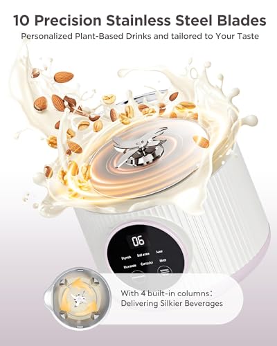 Nut Milk Maker Machine 28OZ, 6 in 1 Soy Milk Maker Blender, Stainless Steel Blenders for Oat, Almond, Plant Based Milk, Automatic Soybean Machine With Delay Start/Keep Warm/Boil Water/Self-Cleaning — view 4