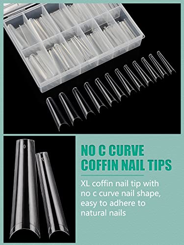 480Pcs Extra Long Clear Nail Tips, 1Pack Half Cover Clear Coffin Nail Tips With 1Pack No C Curve Nail Tips For Acrylic Nails Professional, Xl Long Straight Square Ballerina Nail Tips For Nail Salons Home #TOP3