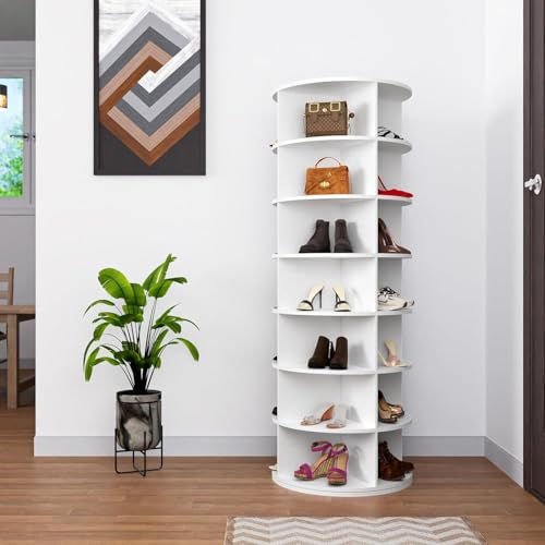 Image of Leavader 7 Tier Rotating Shoe Rack Tower, Spinning Shoe Display, 360 Shoe Rack Storage Round Carousel, Vertical Handbag Rotate Shoes Closet Organization