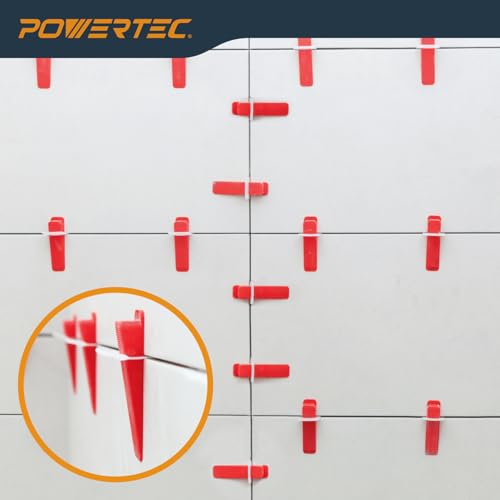 Image of POWERTEC Tile Leveling System Reusable Tile Wedges 100 Pack for Floor and Wall Tile Installation, Tile Installation Kit for 1 /8 inch and 1 /16 inch Tile Spacers (71897)