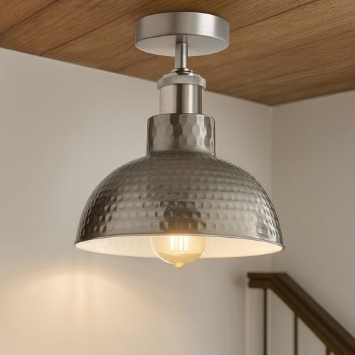 LEDSone - Lámpara de techo industrial E27, lámpara de araña, lámpara de metal vintage, lámpara de techo para salón, cocina, dormitorio, restaurante, cafetería, bar (cobre, 2) (níquel satinado, 2)
