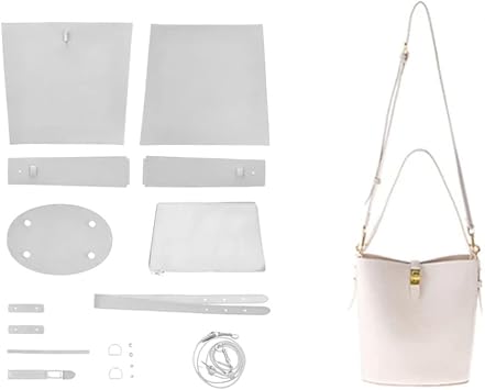 DIY Leather Bag Kit, Simple Bucket Crossbody Bag Kit with Sewing Kit, White