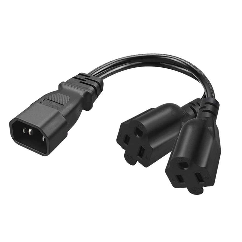 TEWOXIN 1FT IEC320 C14 to Dual 5-15R Splitter Power Cord，IEC320 C14 Male Plug to 2 x NEMA 5-15R Socket Converter Adapter Cable for PDU/CPU/Computer/Monitor（1 pcs）