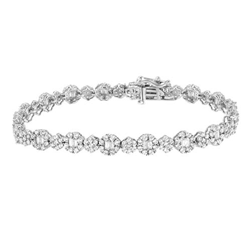 Haus of Brilliance 10K White Gold 4.0 cttw Brilliant Round-cut and Baguette Diamond Floral Cluster Link Bracelet (I-J Clarity, I1-I2 Color) - Size 7"