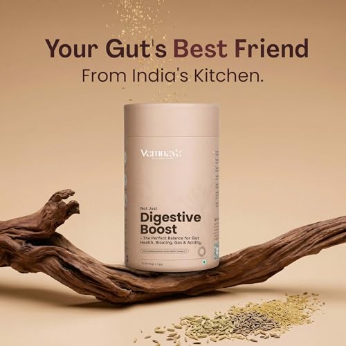 Image of Vamnaya Digestive Boost Powder | Gut Cleanse & Detox | SunFiber, Prebiotic, Probiotics & Digestion Support | 2 Billion CFU | Constipation, Bloating and Gas relief | With Ajwain, Jeera & Isabgol | Pack of 1