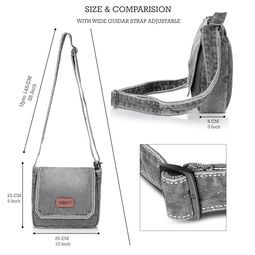 Image of ZAINTO Premium Denim Sling Bag for Women, Multipocket Crossbody, Blue Jeans Side Bag for girls (Medium Blue)