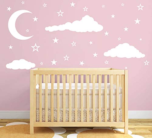 Gestyz Moon Stars And Clouds Wall Decals Kids Wall Decoration Nursery Wall Decal Wall Decal For Nursery Vinyl Wall Stickers For Children Baby Kids Boys Girls Bedroom(Y08) (White) #TOP3