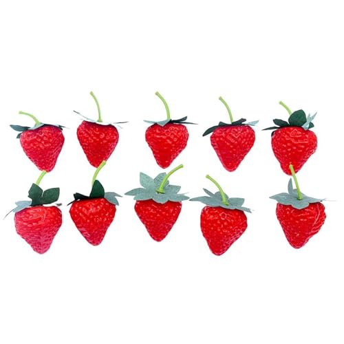 Dasbsug 10 fresas sintéticas para decoración de temporada, arreglos de manualidades, accesorios de fotografía, fresas artificiales inastillables