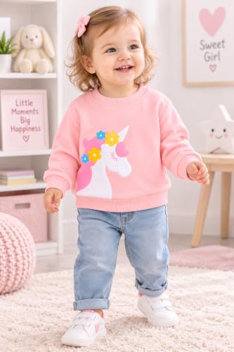 Image of Bold N Elegant Kid's Full Sleeve Unicorn Print Prewinter Cotton Round Neck Sweatshirt Pullover Tee For Infant Toddler Baby Girl's Kids