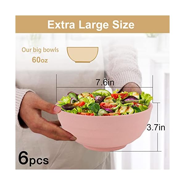 Wheat Straw Bowls Set 60 OZ Unbreakable Large Cereal Bowls Set of 6