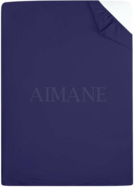 AIMANE® Non Iron Percale 4FT Small Double Fitted Sheet Poly Cotton Easy Care Non Iron Percale 4FT Fitted Bed Sheets Small Double (Navy)