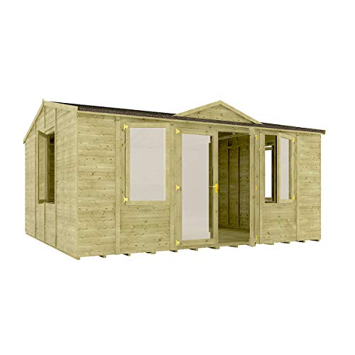 Project Timber 16 x 14 Pressure Treated Grandmaster Clockhouse Garden Room Summerhouse with Dorma with 11mm Tongue and Groove Floor 16ft x 14ft