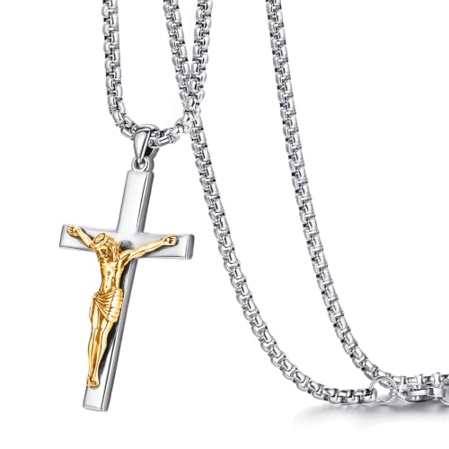 Image of Eusense Cross Necklace for Women Men Crucifix Pendant Sterling Silver 925 Cruz De Caravaca Cross Jesus Crucifix Jewelry
