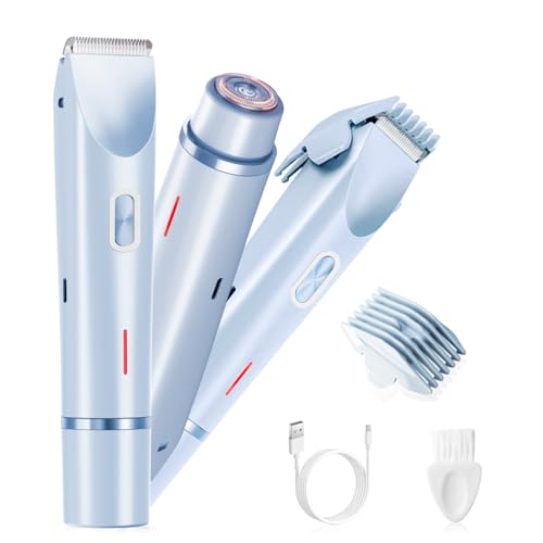 WillowGlow Electric Bikini Trimmer for Women, Painless Hair Clippers Shaver for Pubic and Intimate Areas, Rechargeable & Waterproof for Showering, Ladies Grooming Kit,Blue
